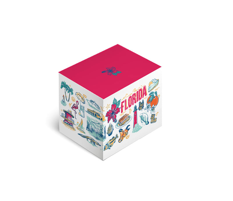 Cube-shaped box with 'Florida' design on a white background