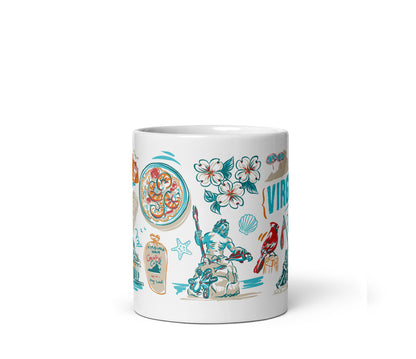 Decorative mug with colorful graphics on a white background