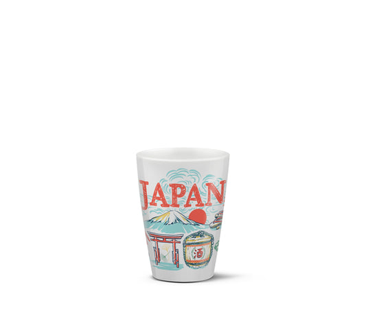 Ceramic shotglass with Japanese-themed design and 'Japan' text on a white background
