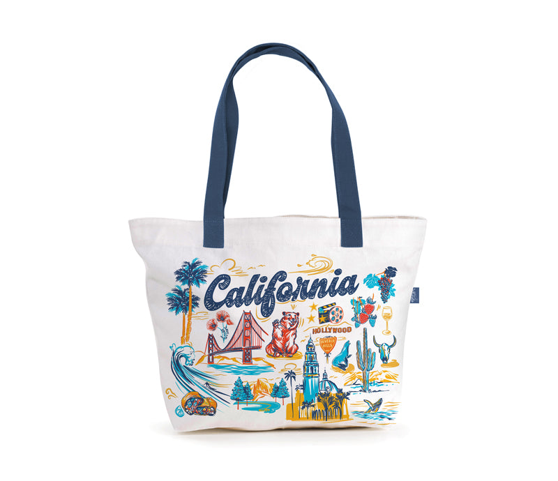 Tote bag with 'California' design on a white background