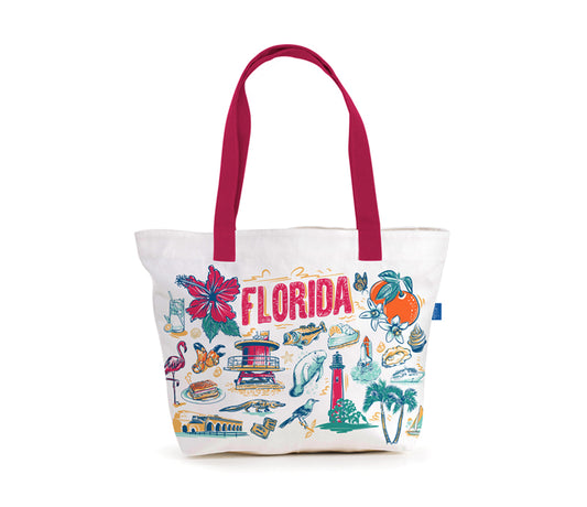 Tote bag with Florida-themed design on a white background