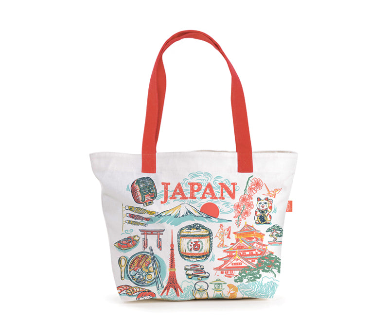 Tote bag with Japanese-themed design and 'Japan' text on a white background