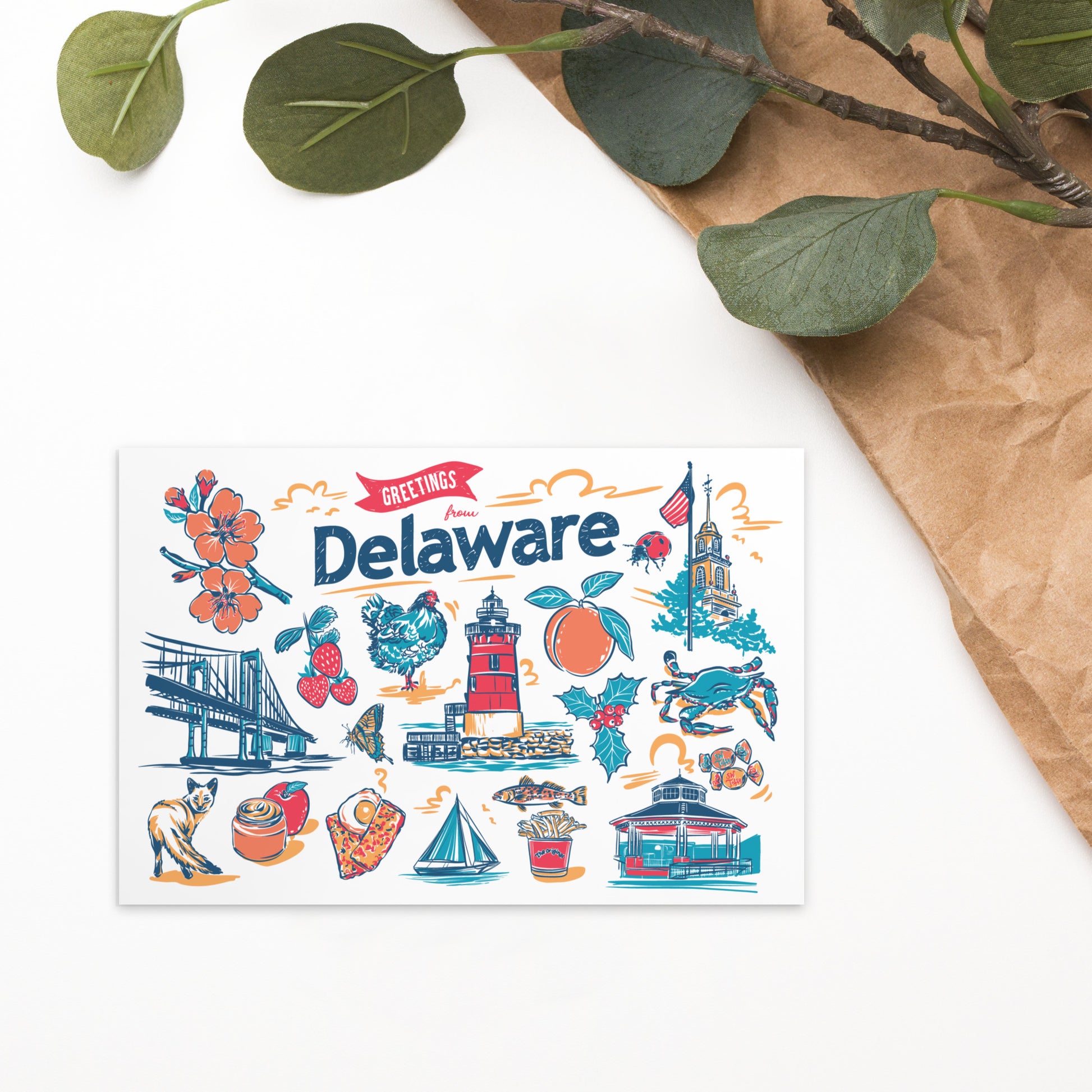 Delaware Landmarks Postcard Print